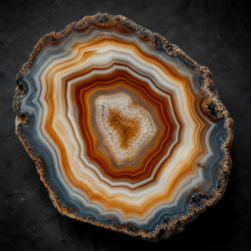 Polished agate slice with concentric bands